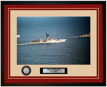 USS VREELAND FF-1068 Framed Navy Ship Photo Burgundy