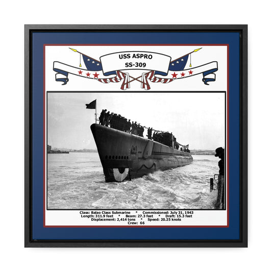 USS Aspro SS-309 Navy Floating Frame Photo Front View