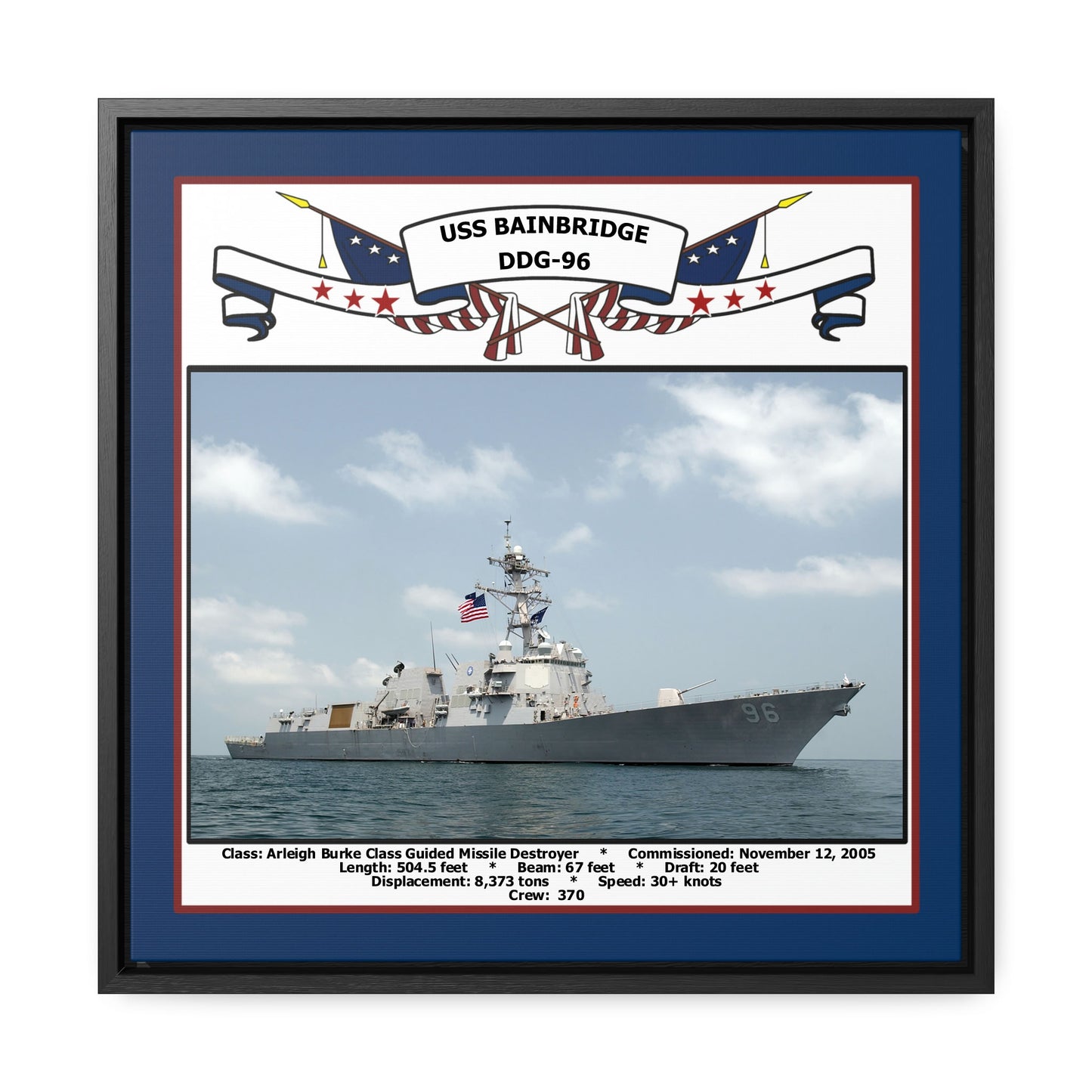 USS Bainbridge DDG-96 Navy Floating Frame Photo Front View