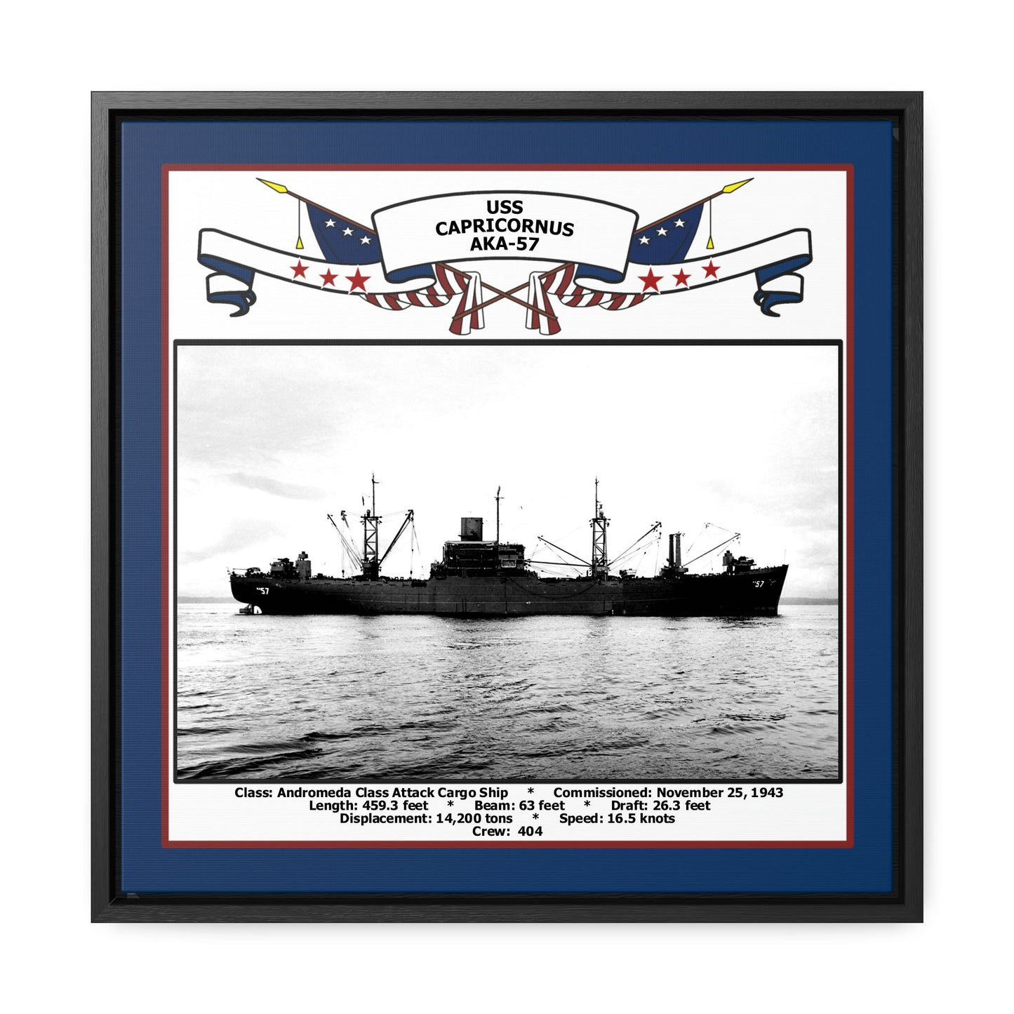 USS Capricornus AKA-57 Navy Floating Frame Photo Front View