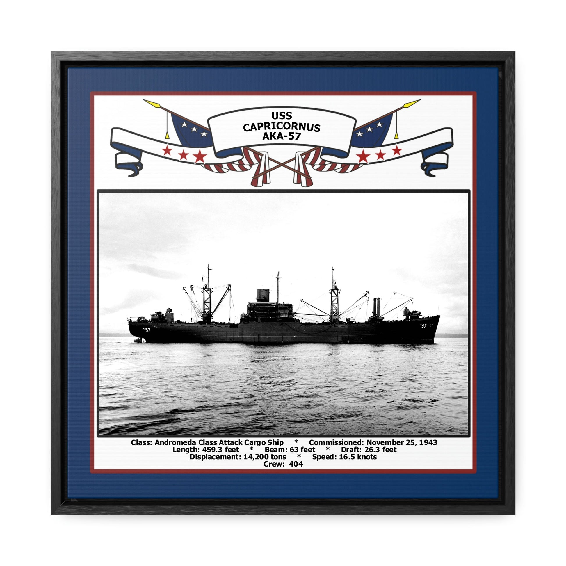 USS Capricornus AKA-57 Navy Floating Frame Photo Front View