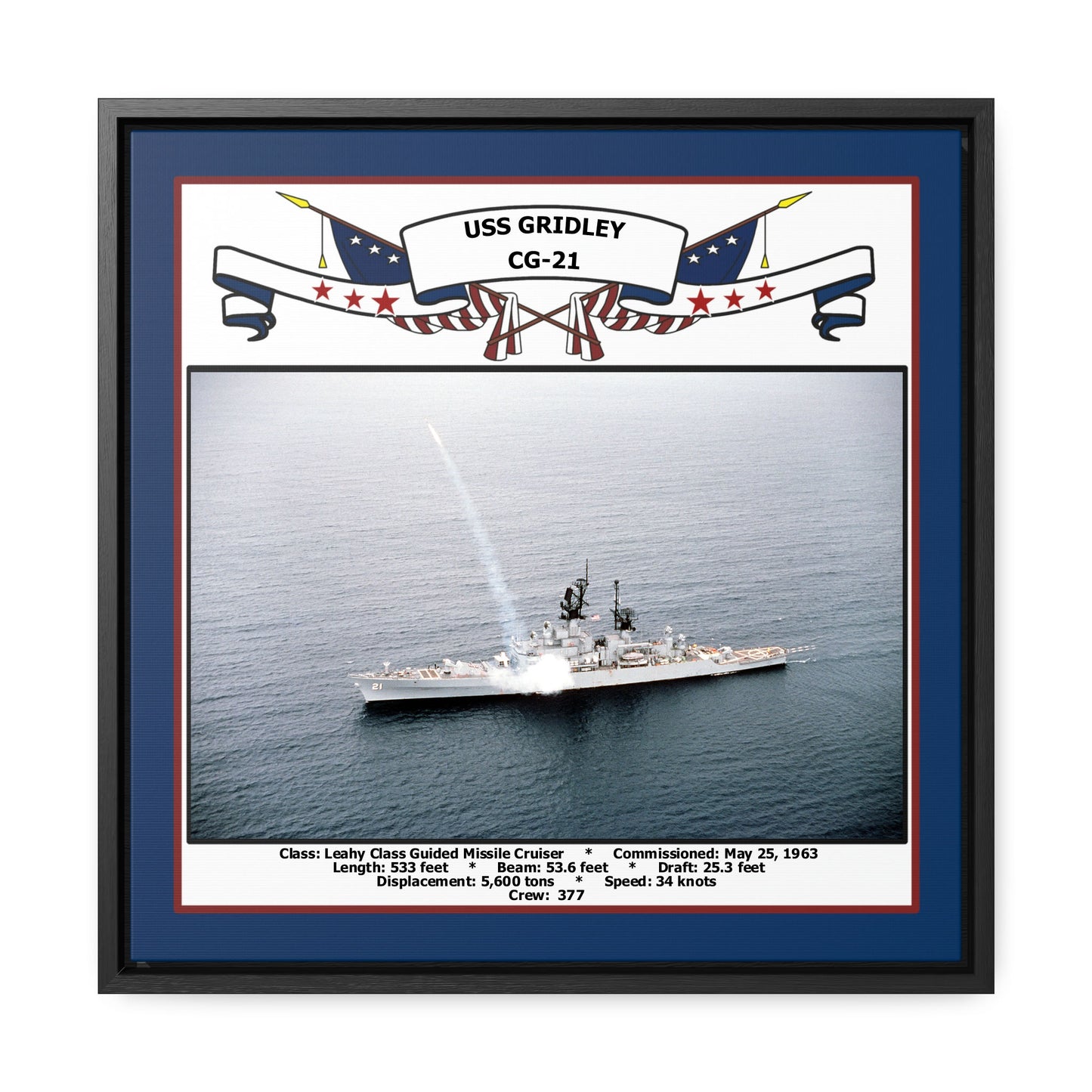 USS Gridley CG-21 Navy Floating Frame Photo Front View
