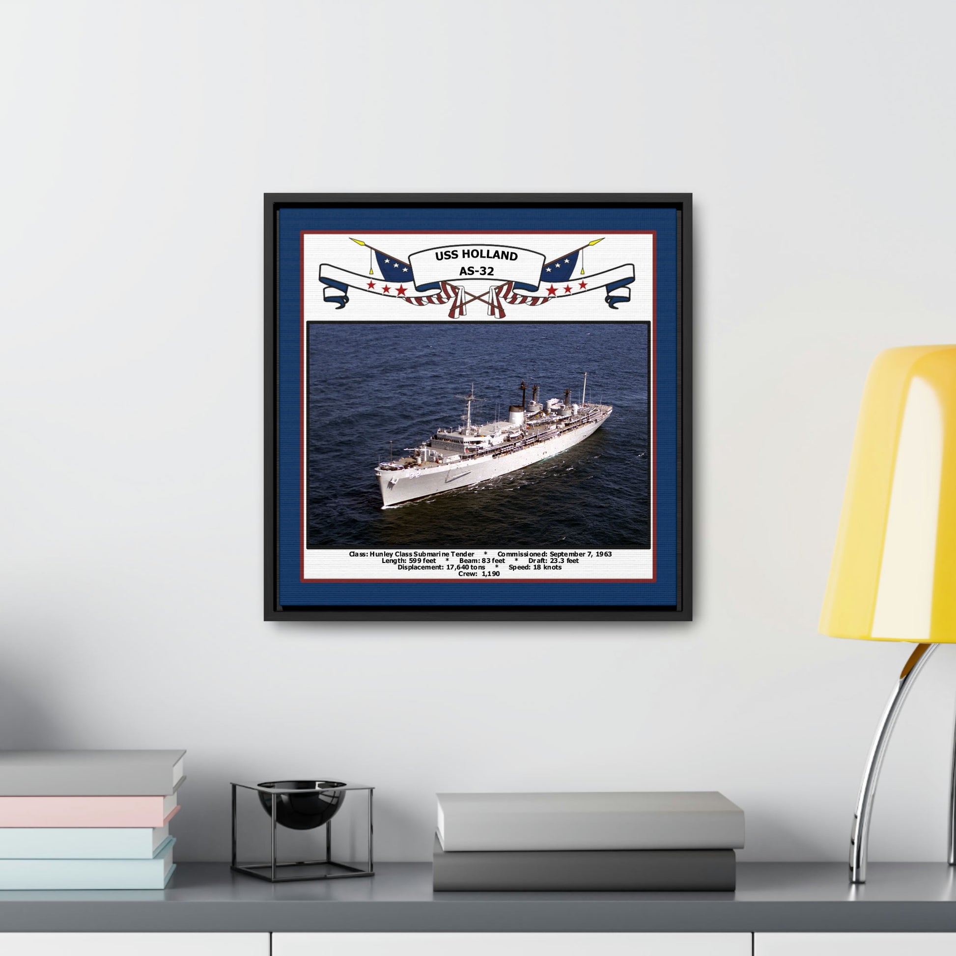 USS Holland AS-32 Navy Floating Frame Photo Desk View