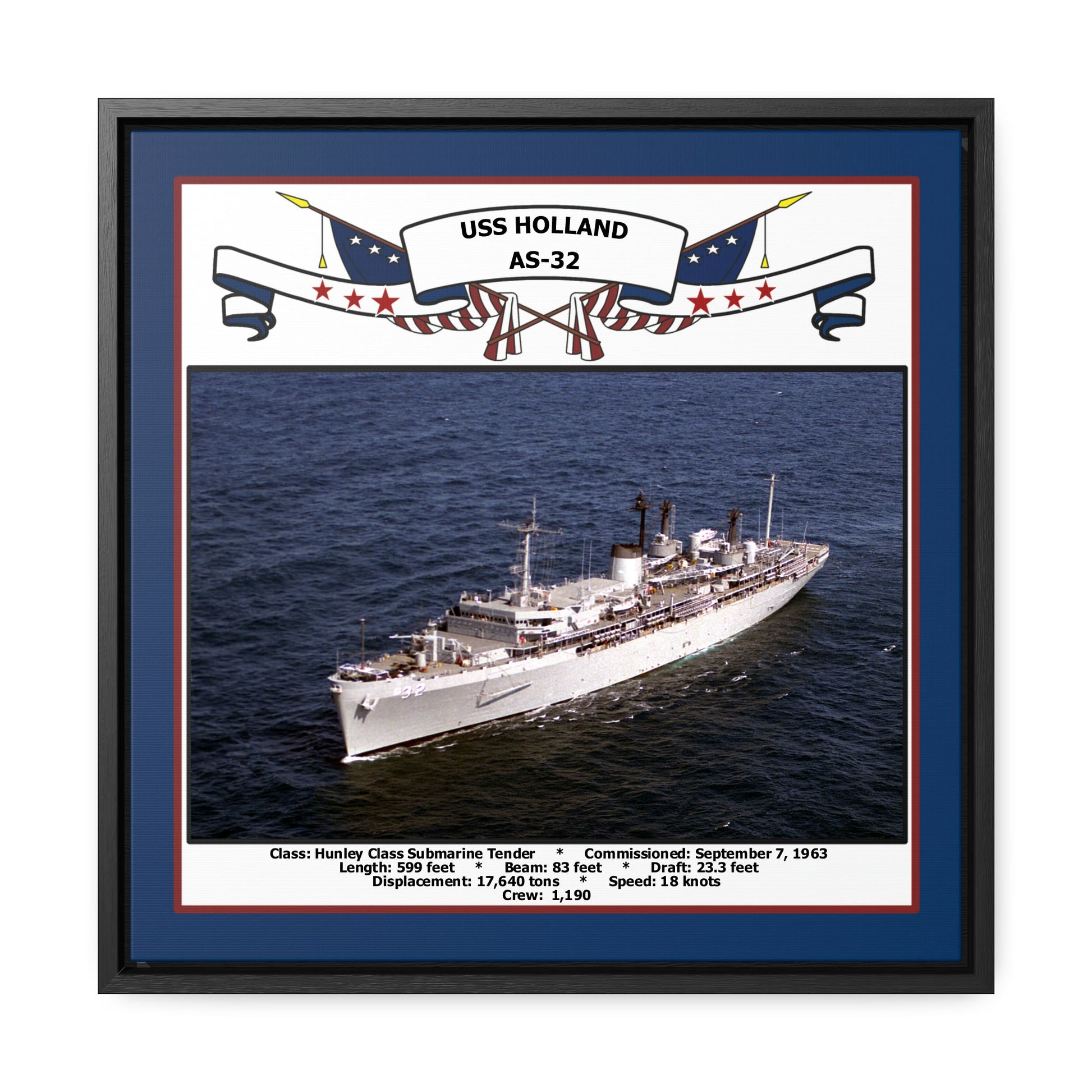 USS Holland AS-32 Navy Floating Frame Photo Front View
