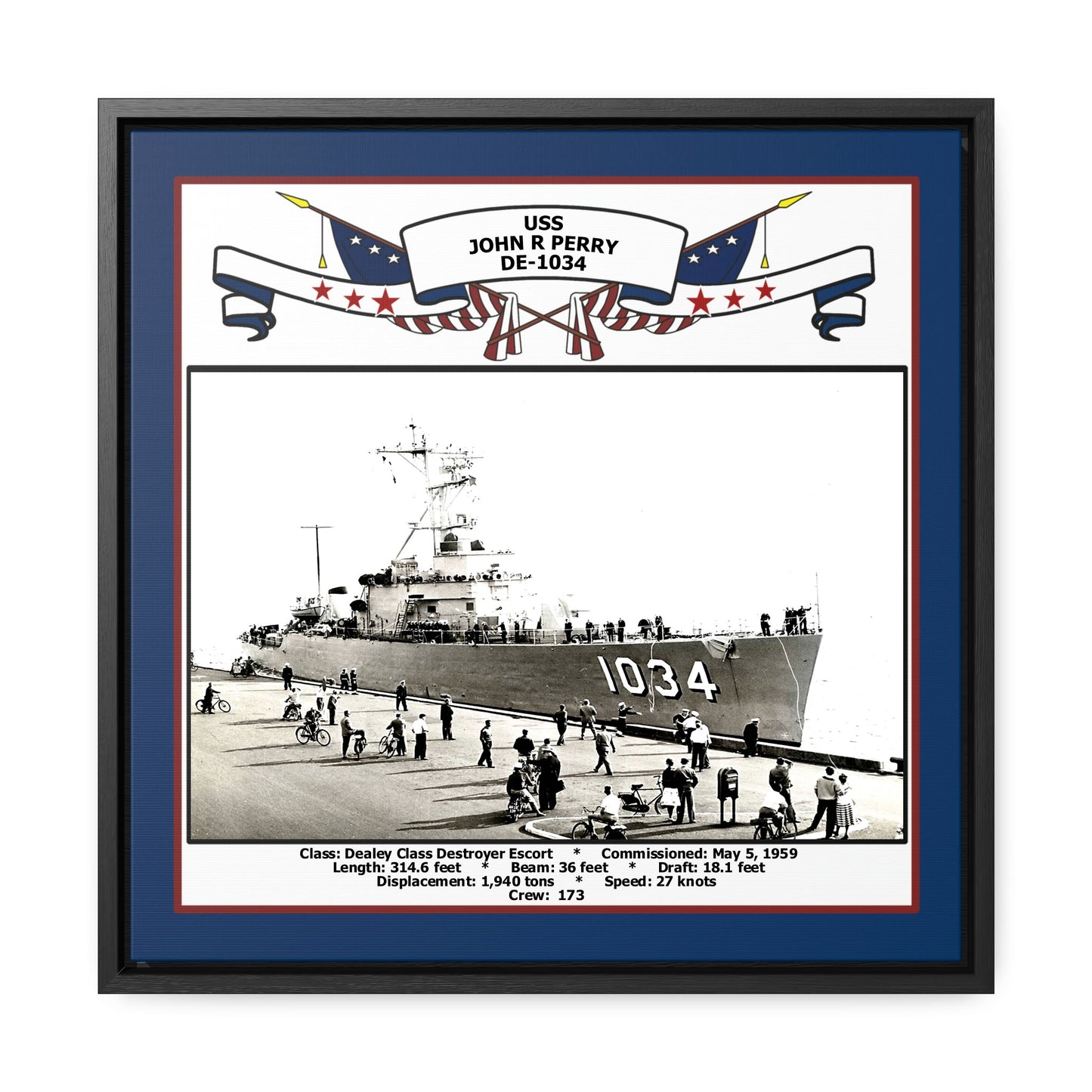 USS John R Perry DE-1034 Navy Floating Frame Photo Front View