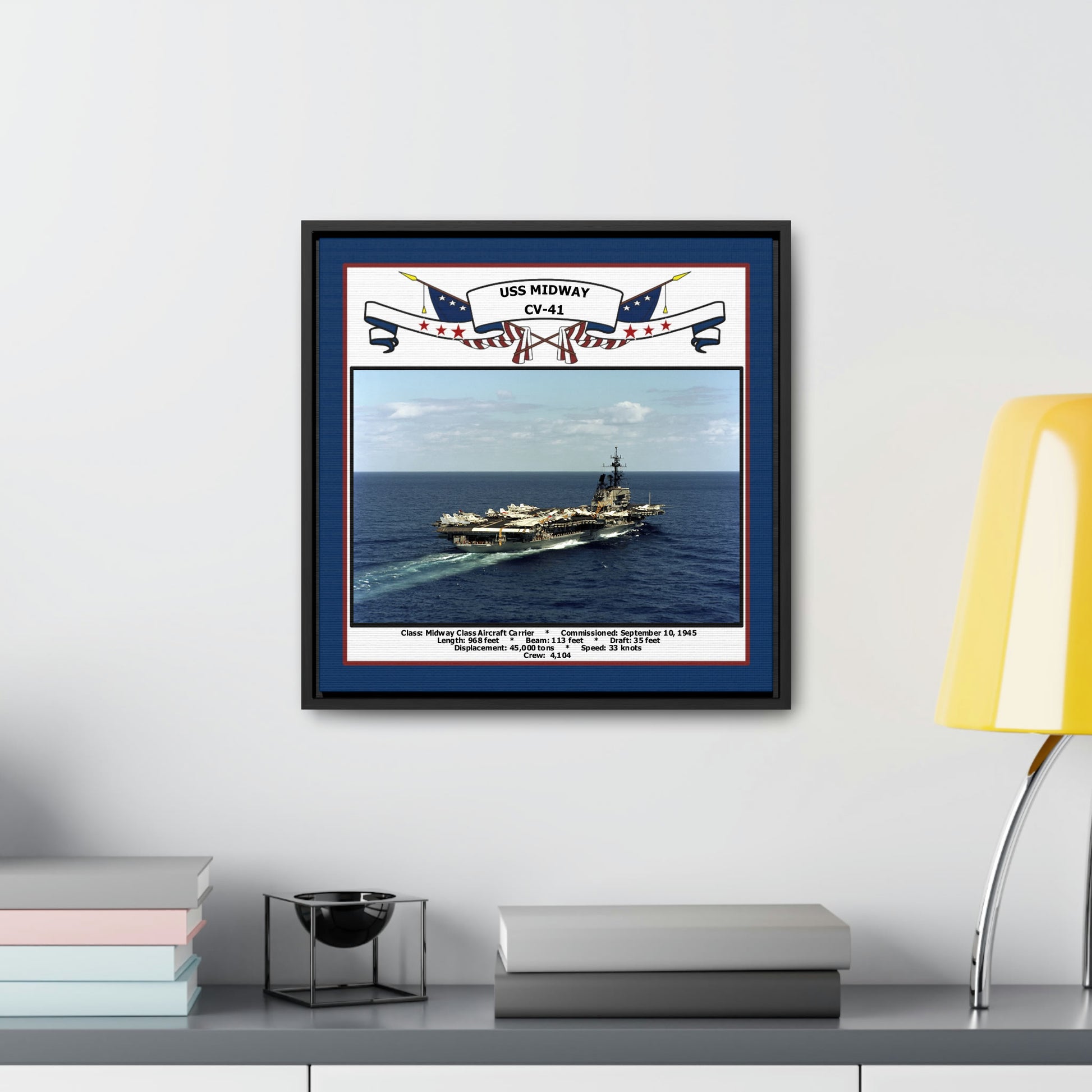 USS Midway CV-41 Navy Floating Frame Photo Desk View