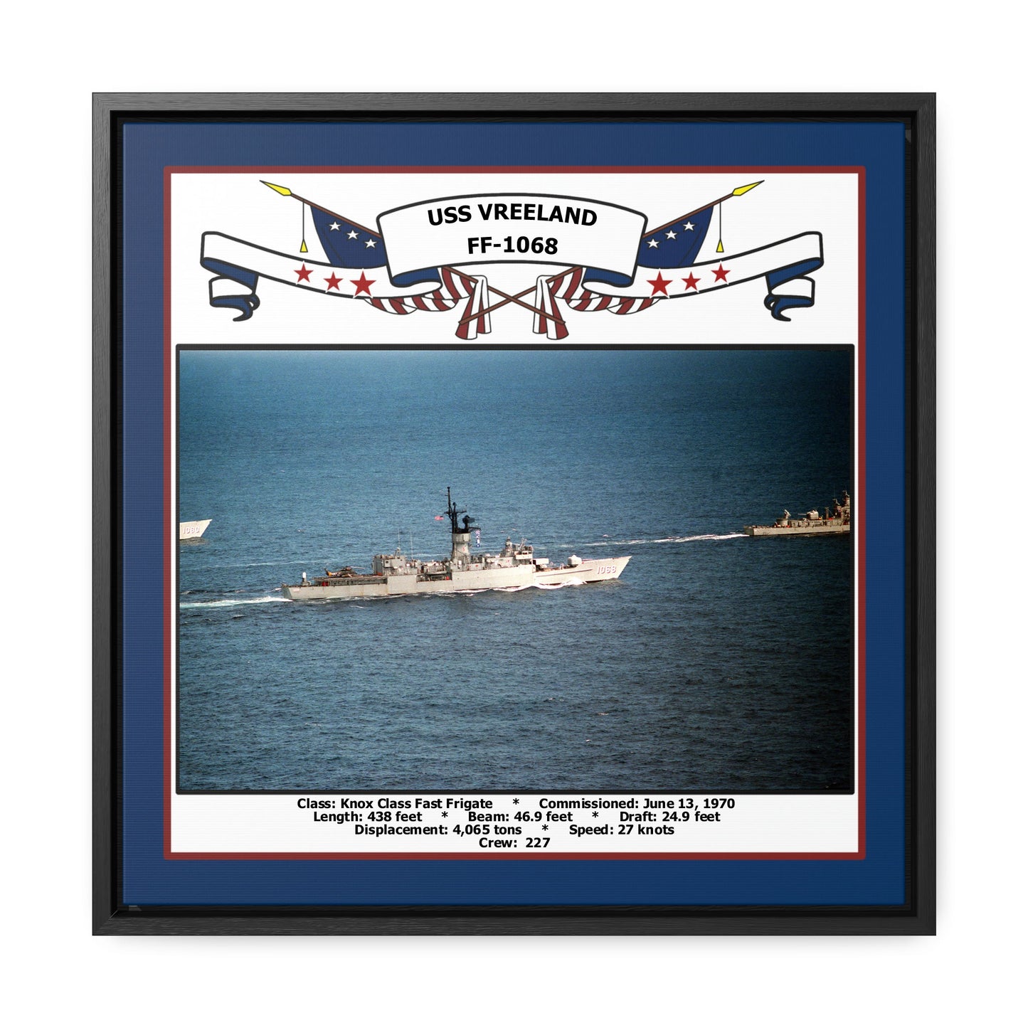 USS Vreeland FF-1068 Navy Floating Frame Photo Front View