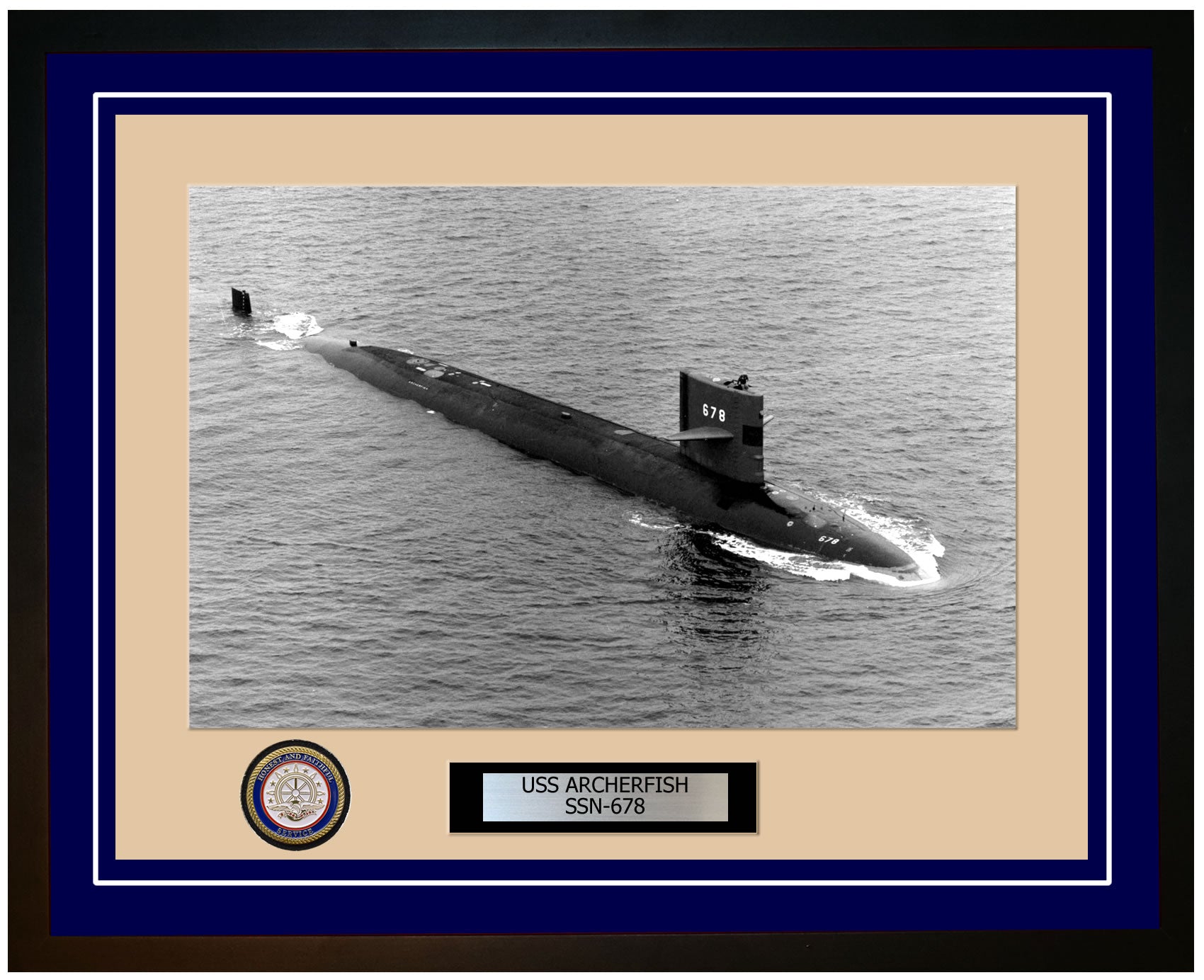 USS Archerfish SSN-678 Framed Navy Ship Photo Blue