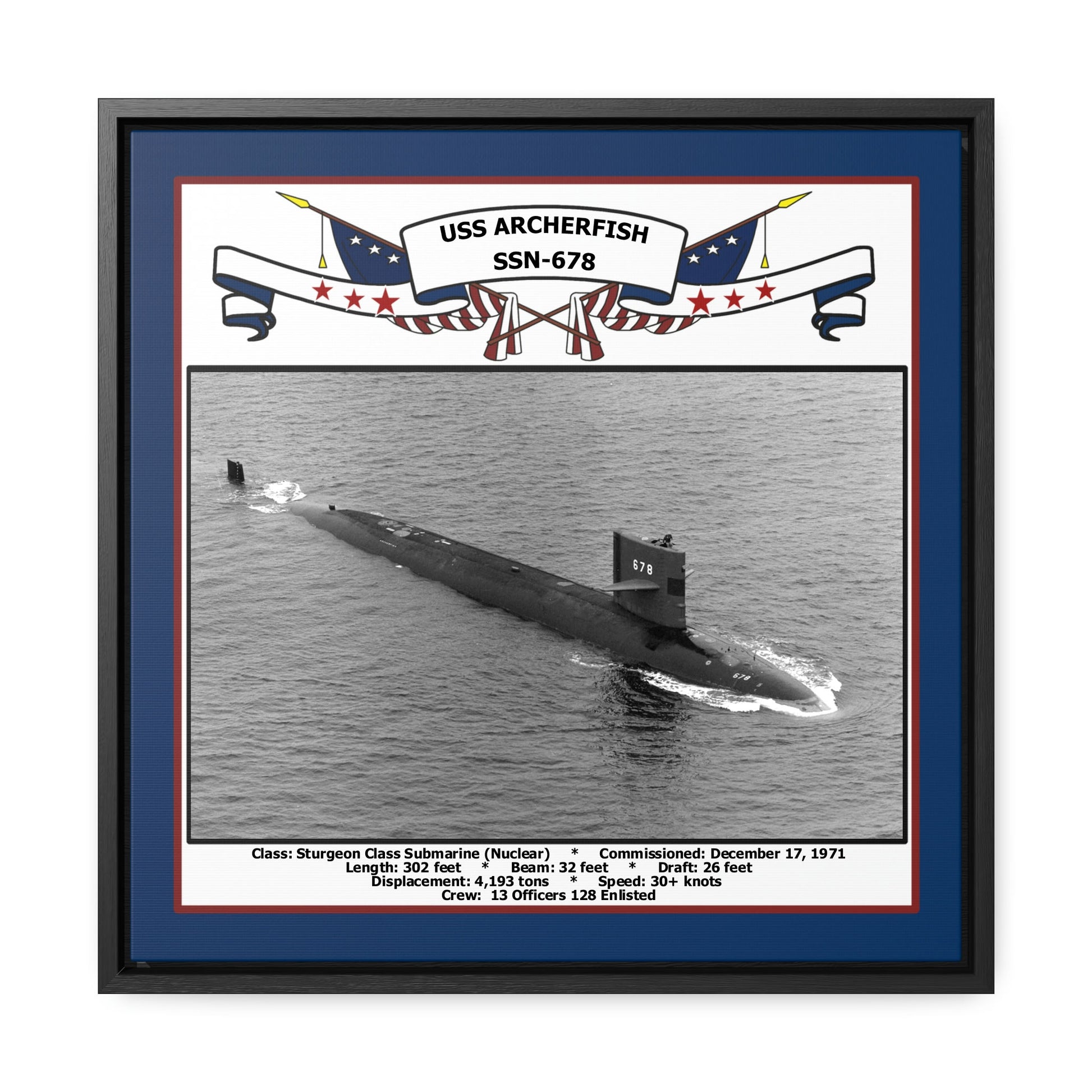 USS Archerfish SSN-678 Navy Floating Frame Photo Front View