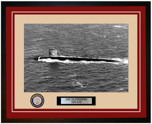 USS Silversides SSN-679 Framed Navy Ship Photo Burgundy