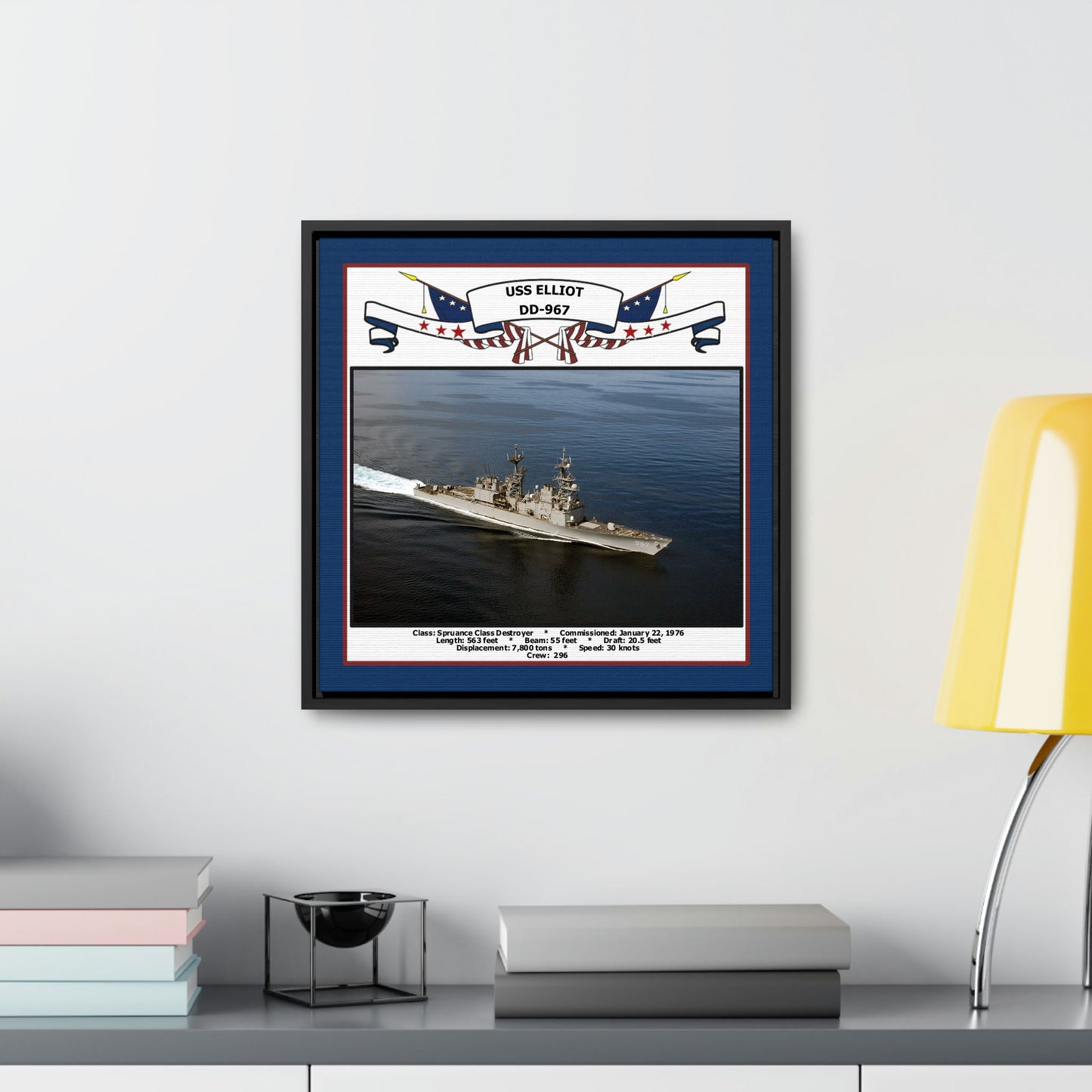 USS Elliot DD-967 Navy Floating Frame Photo Desk View