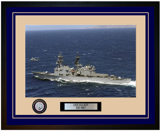 USS ELLIOT DD-967 Framed Navy Ship Photo Blue
