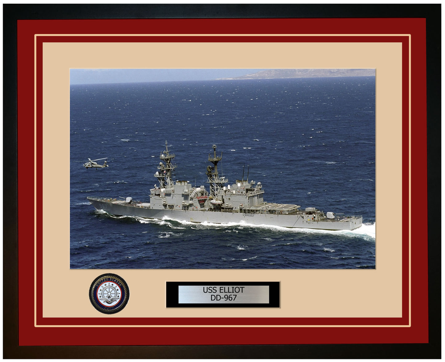 USS ELLIOT DD-967 Framed Navy Ship Photo Burgundy