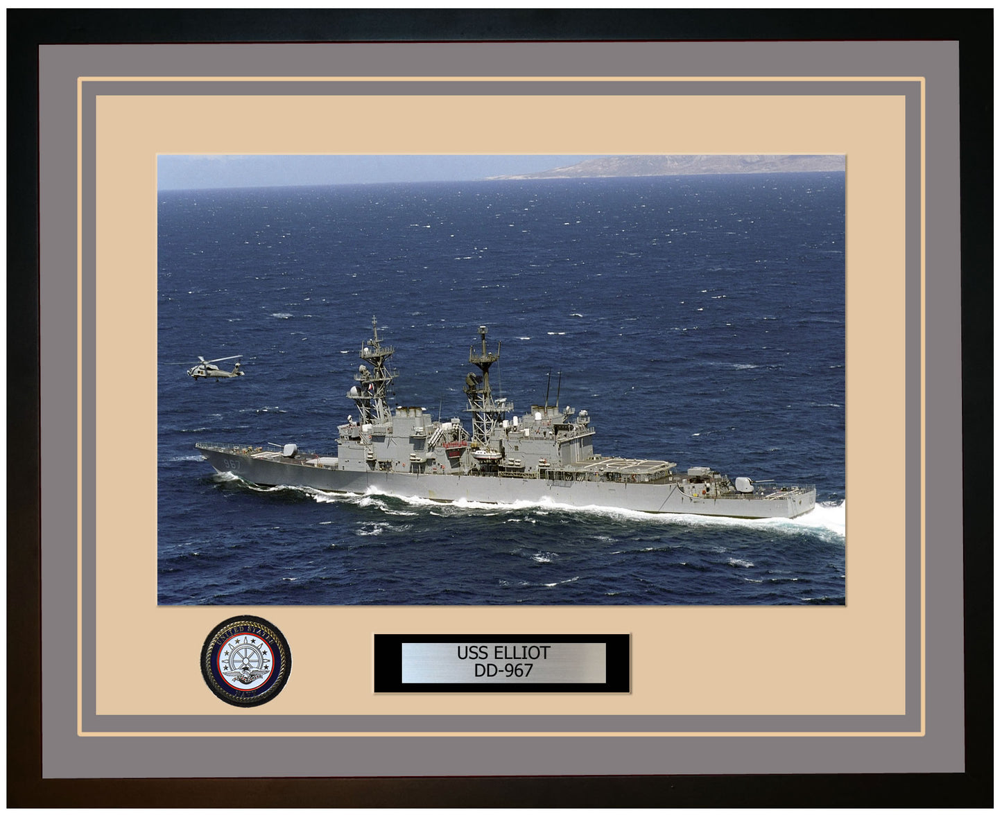 USS ELLIOT DD-967 Framed Navy Ship Photo Grey