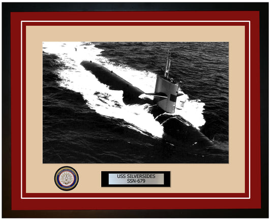 USS Silversides SSN-679 Framed Navy Ship Photo Burgundy