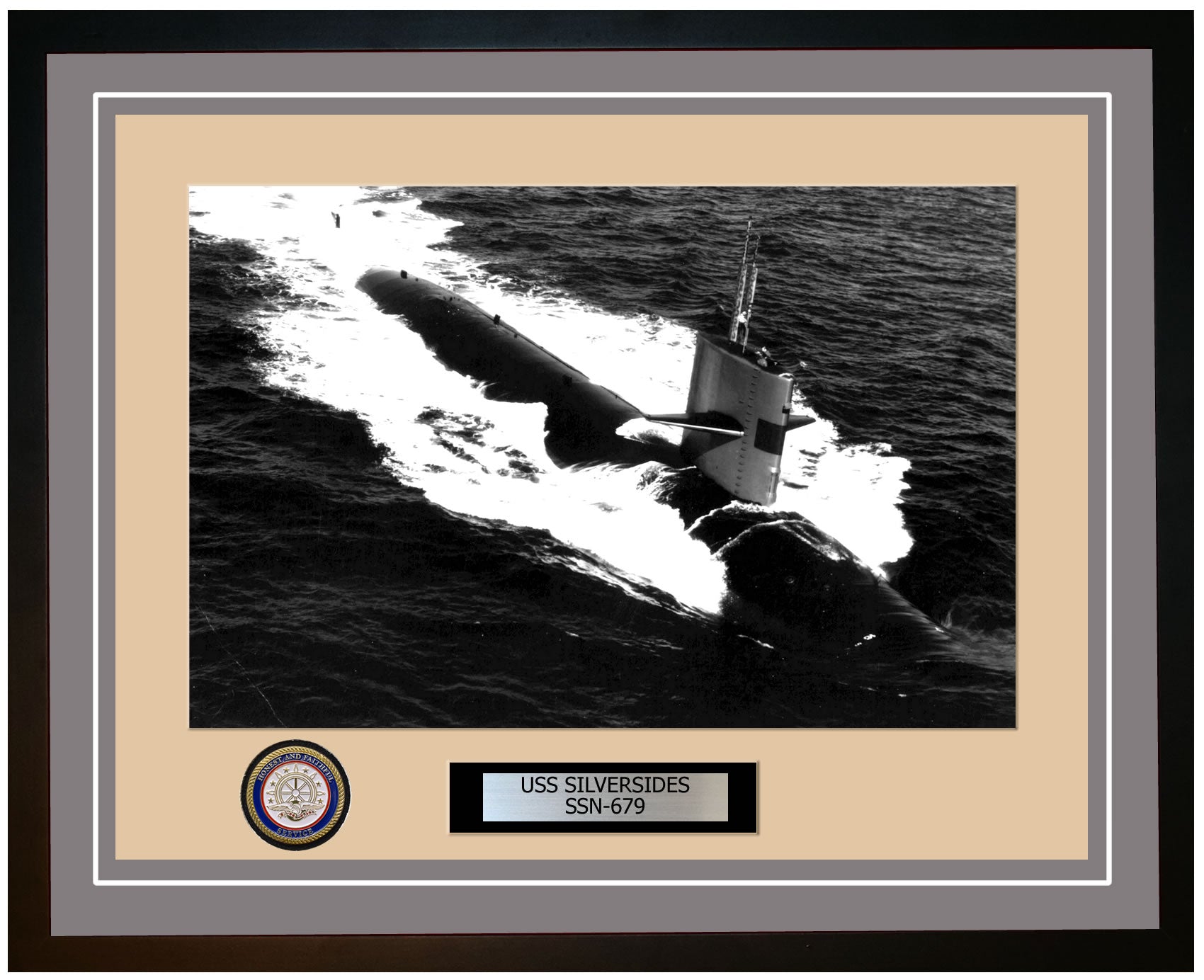 USS Silversides SSN-679 Framed Navy Ship Photo Grey