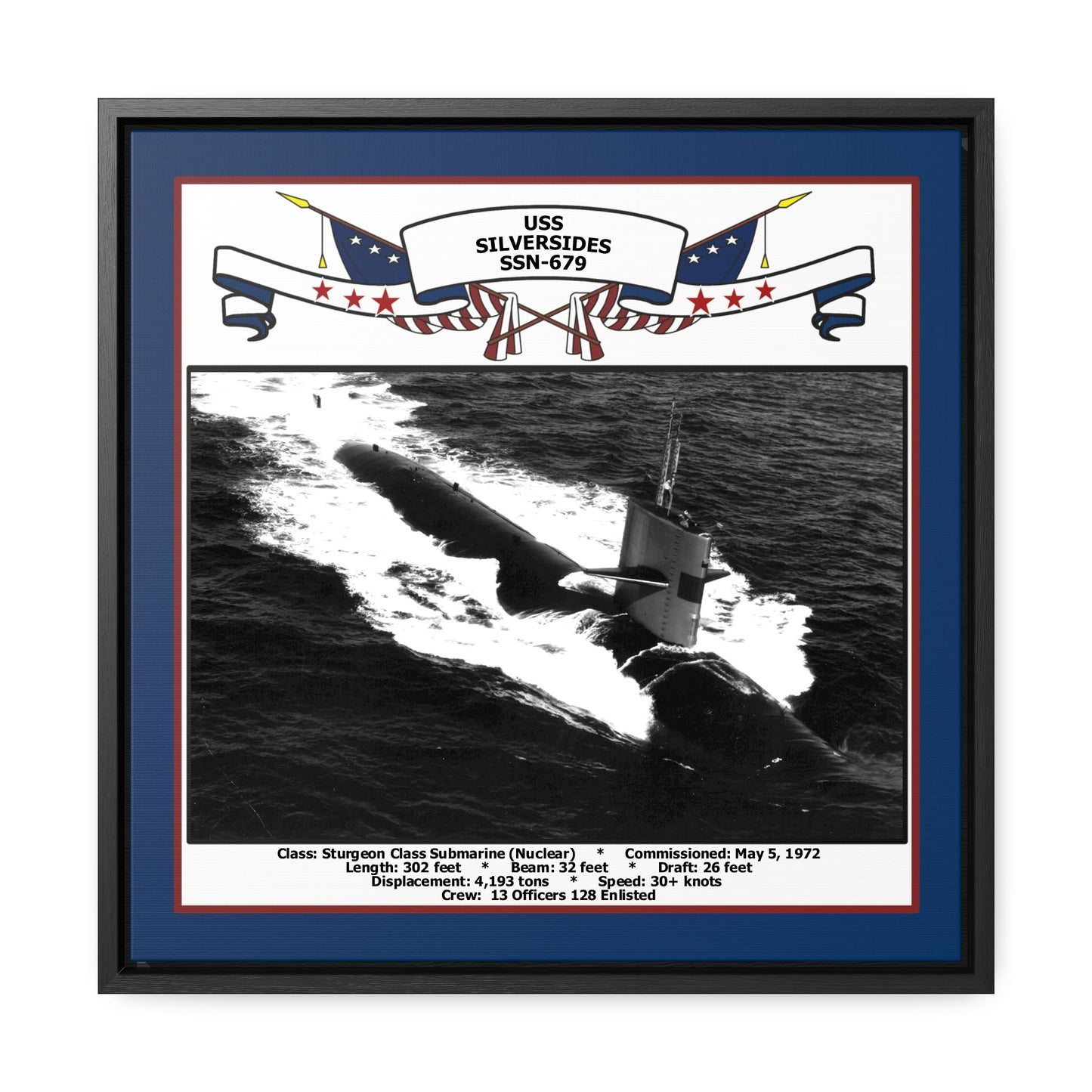 USS Silversides SSN-679 Navy Floating Frame Photo Front View