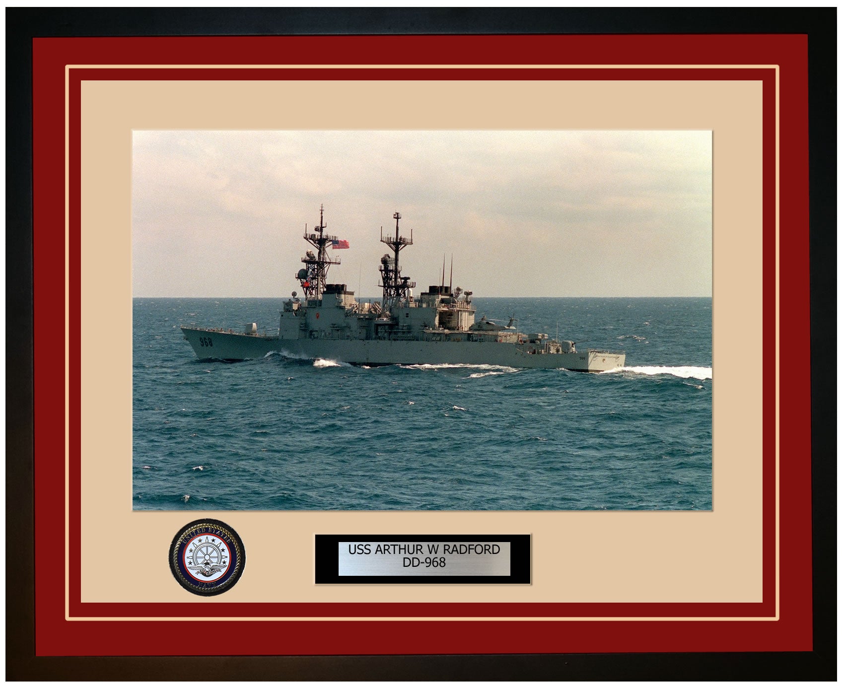USS ARTHUR W RADFORD DD-968 Framed Navy Ship Photo Burgundy
