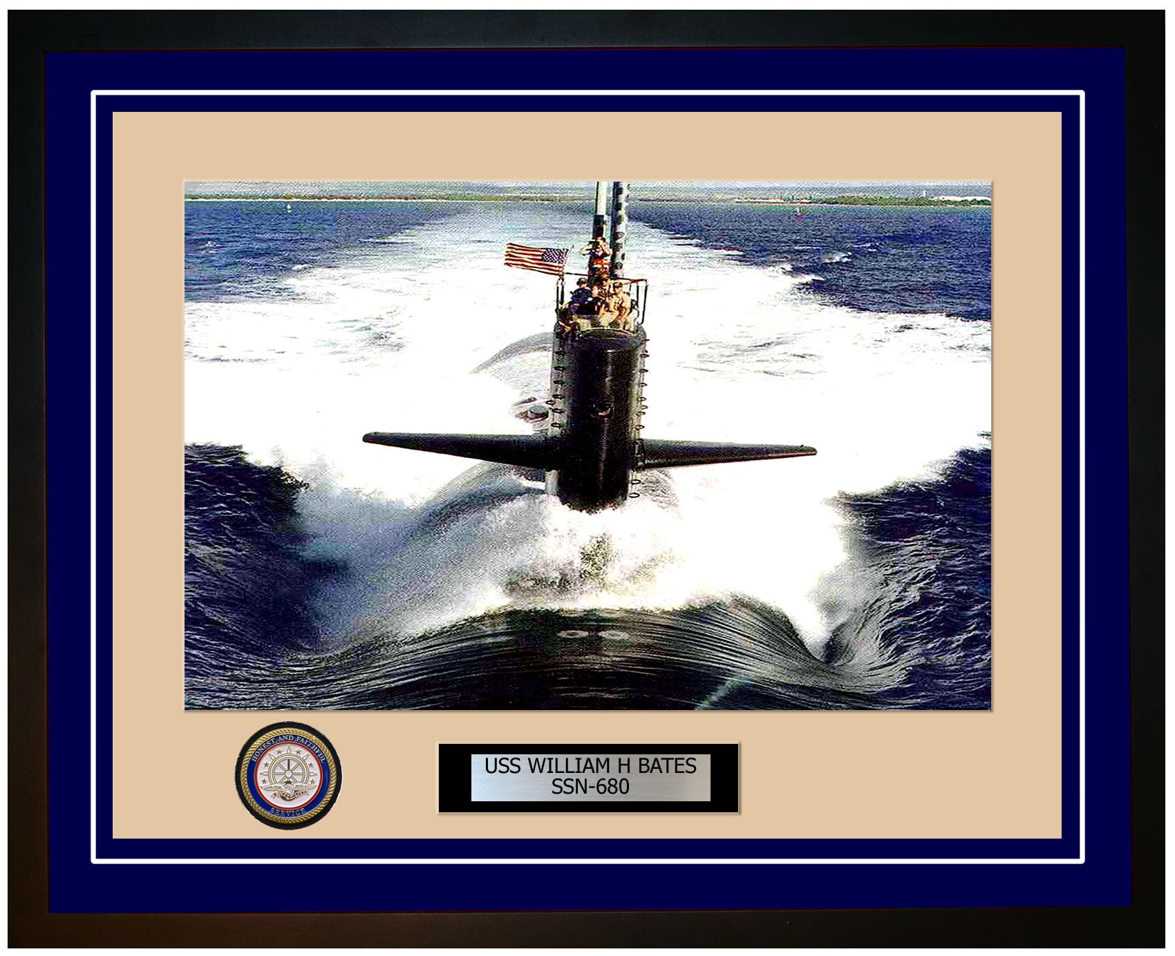 USS William H Bates SSN-680 Framed Navy Ship Photo Blue