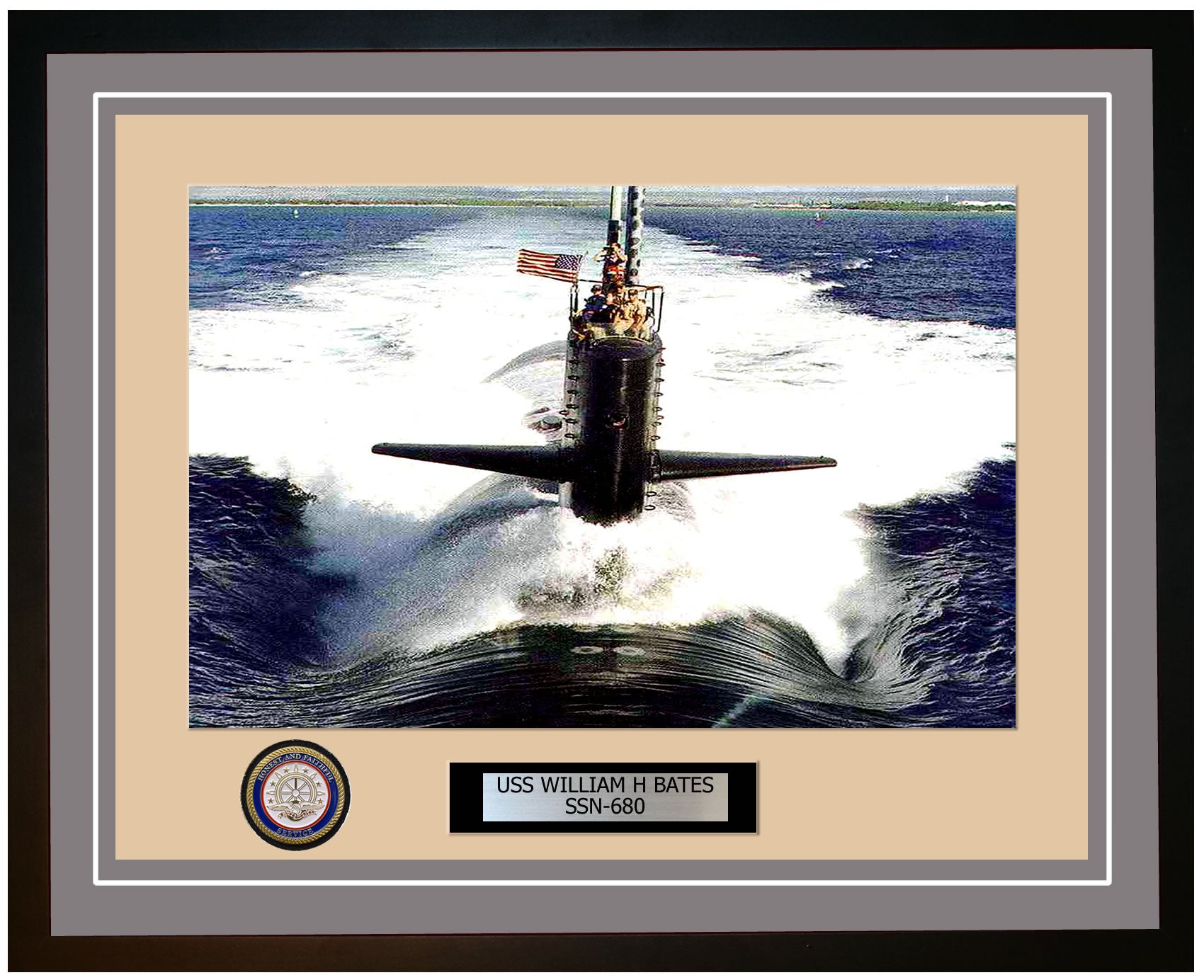 USS William H Bates SSN-680 Framed Navy Ship Photo Grey