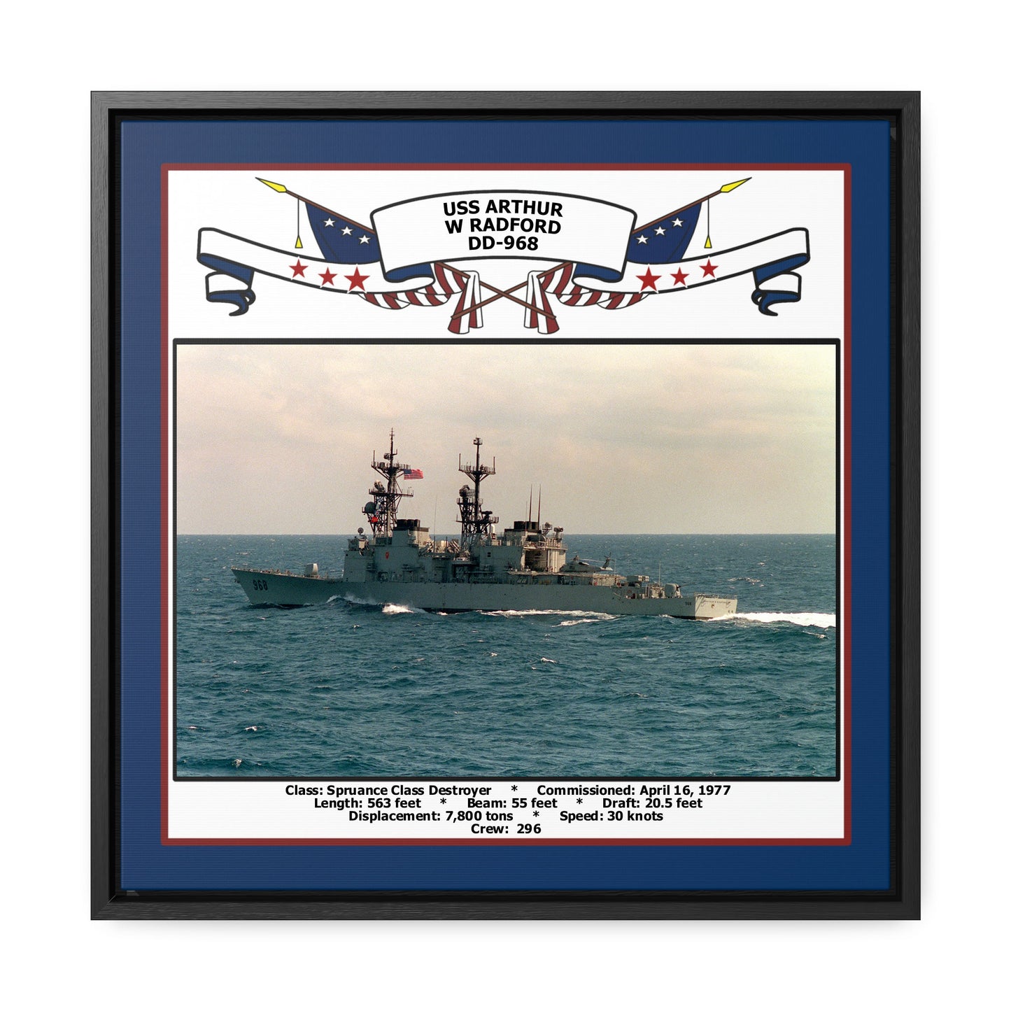 USS Arthur W Radford DD-968 Navy Floating Frame Photo Front View
