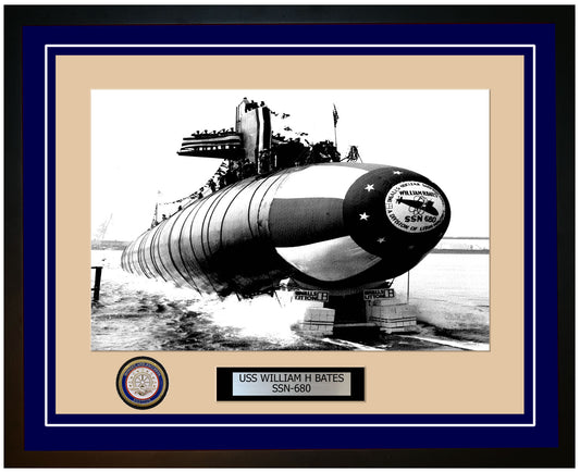USS William H Bates SSN-680 Framed Navy Ship Photo Blue