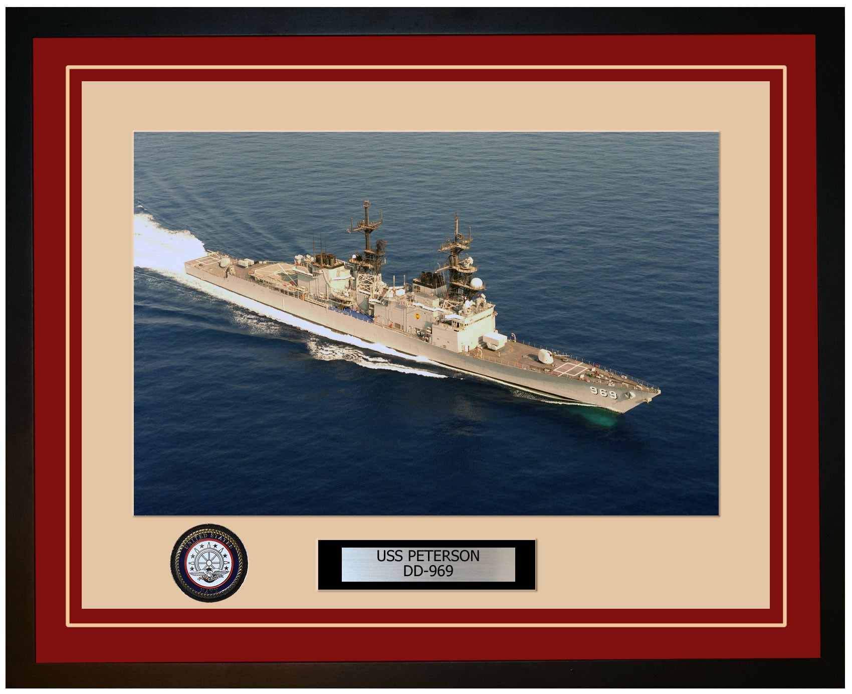 USS PETERSON DD-969 Framed Navy Ship Photo Burgundy