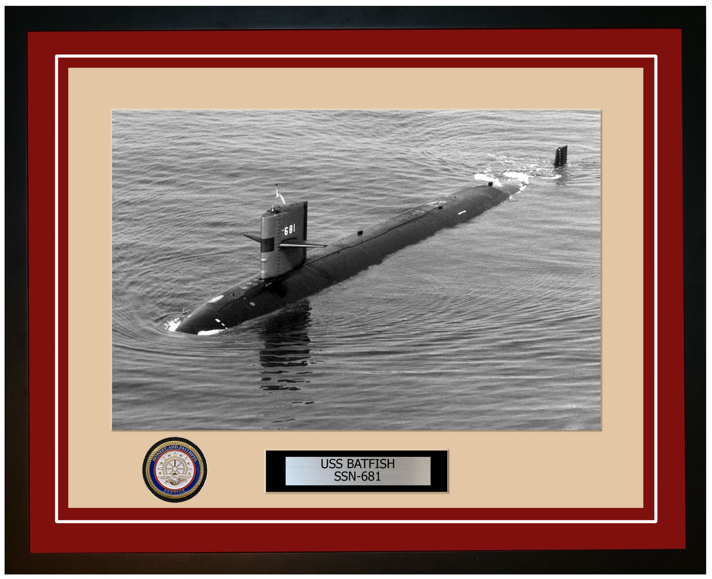 USS Batfish SSN-681 Framed Navy Ship Photo Burgundy