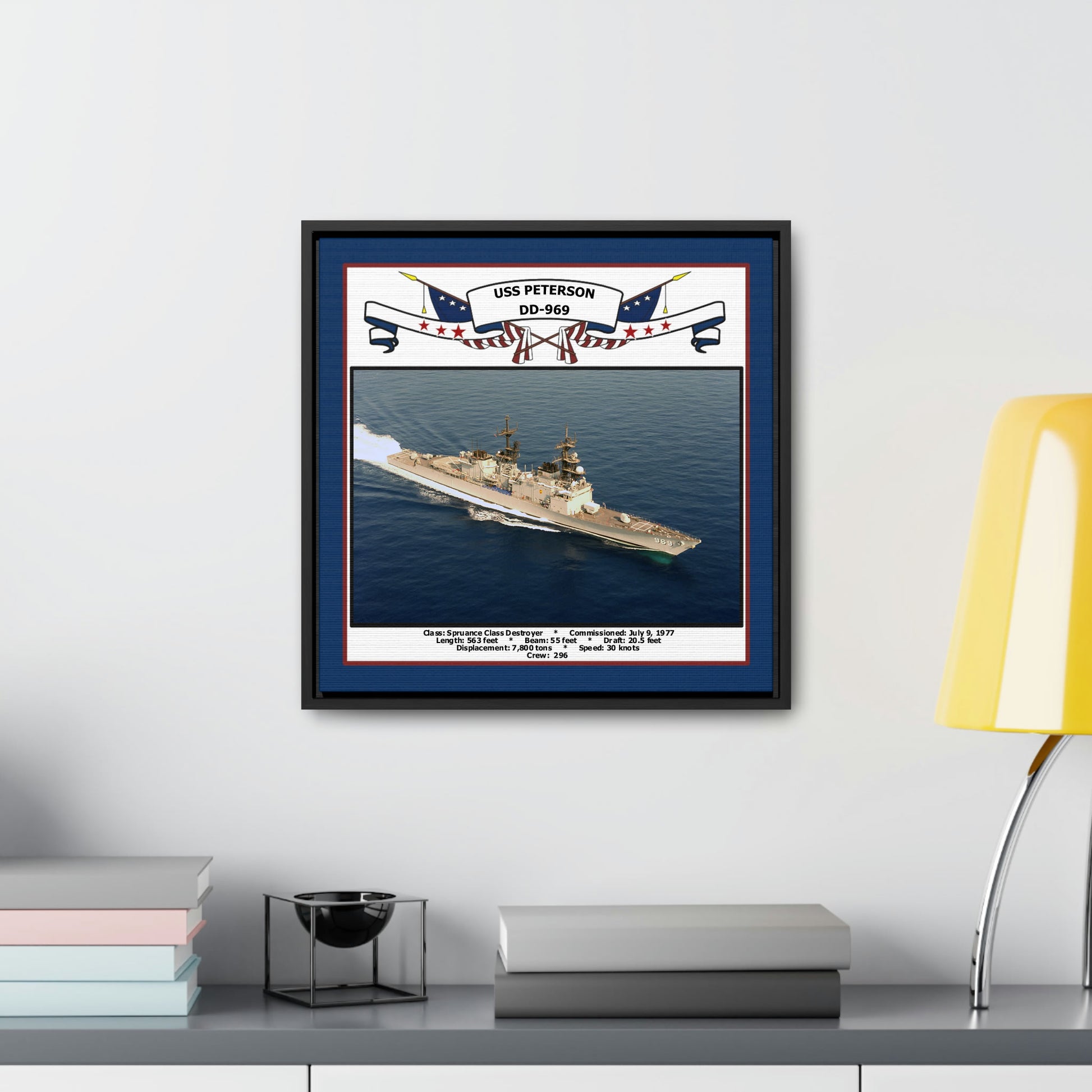 USS Peterson DD-969 Navy Floating Frame Photo Desk View