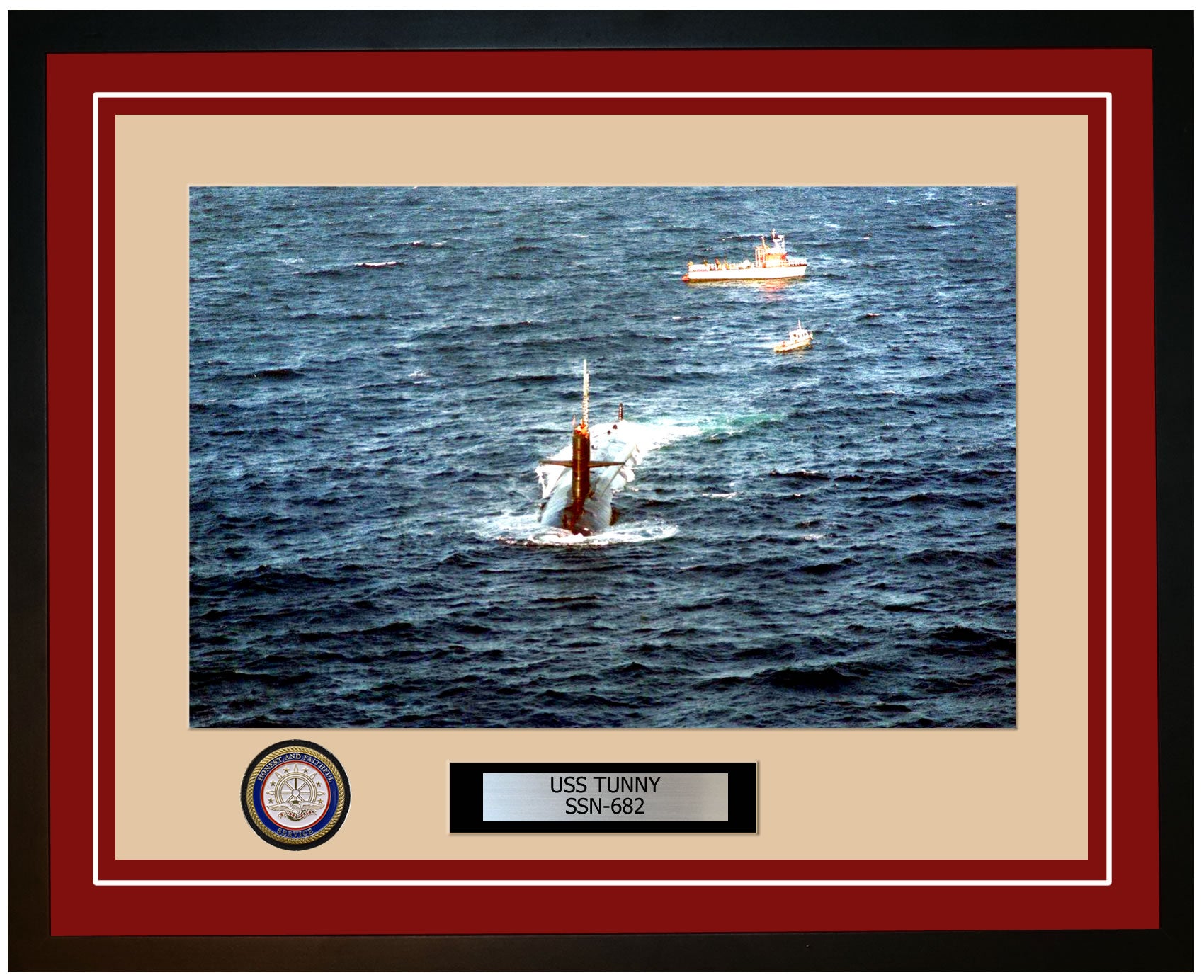 USS Tunny SSN-682 Framed Navy Ship Photo Burgundy