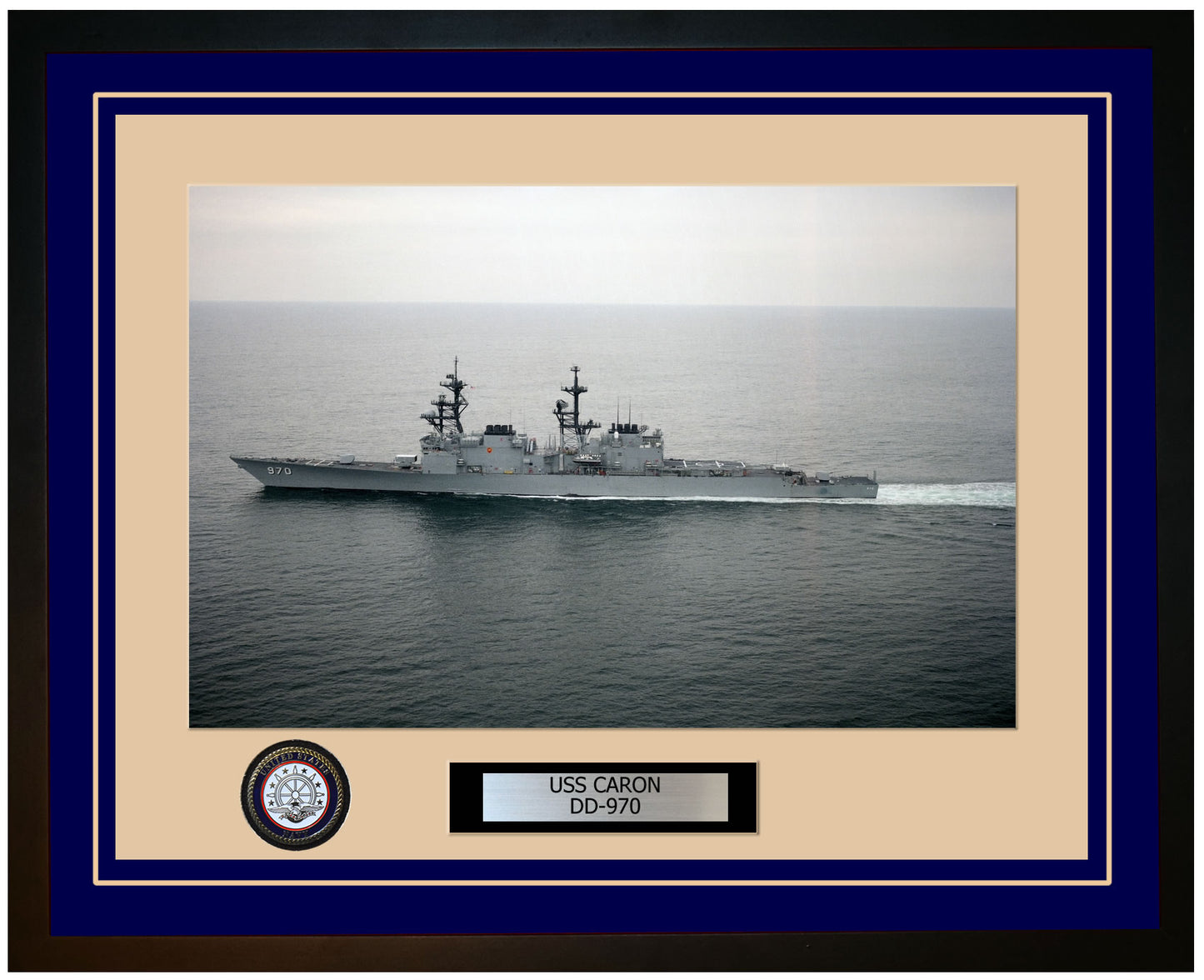 USS CARON DD-970 Framed Navy Ship Photo Blue
