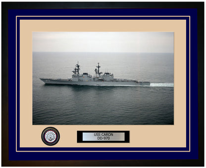 USS CARON DD-970 Framed Navy Ship Photo Blue