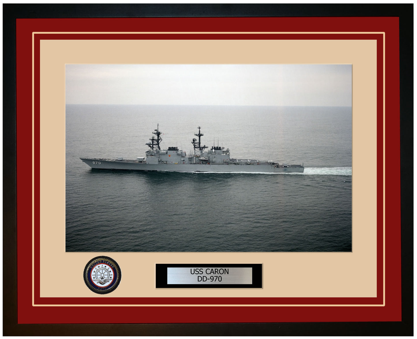 USS CARON DD-970 Framed Navy Ship Photo Burgundy