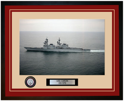 USS CARON DD-970 Framed Navy Ship Photo Burgundy