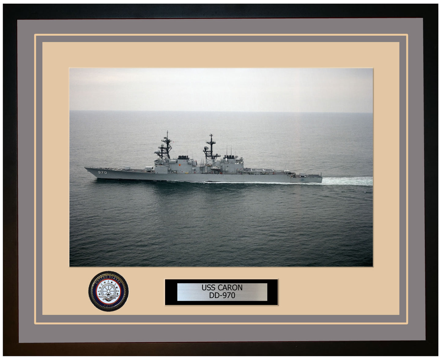 USS CARON DD-970 Framed Navy Ship Photo Grey