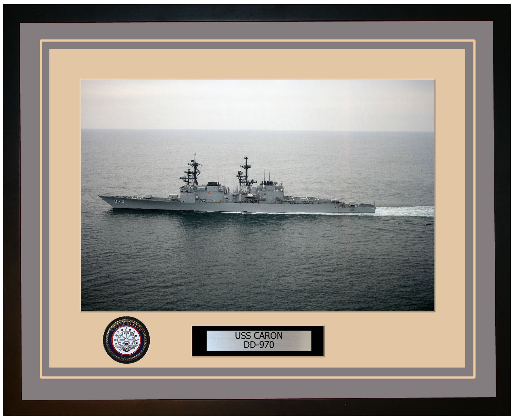 USS CARON DD-970 Framed Navy Ship Photo Grey