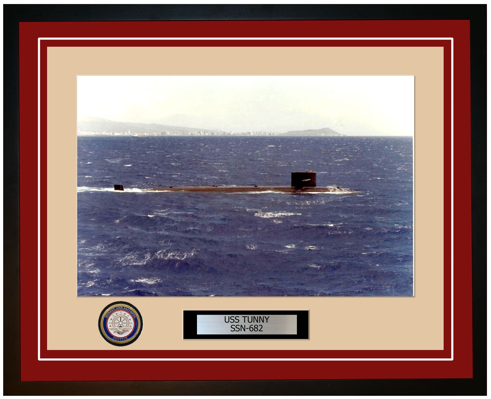 USS Tunny SSN-682 Framed Navy Ship Photo Burgundy