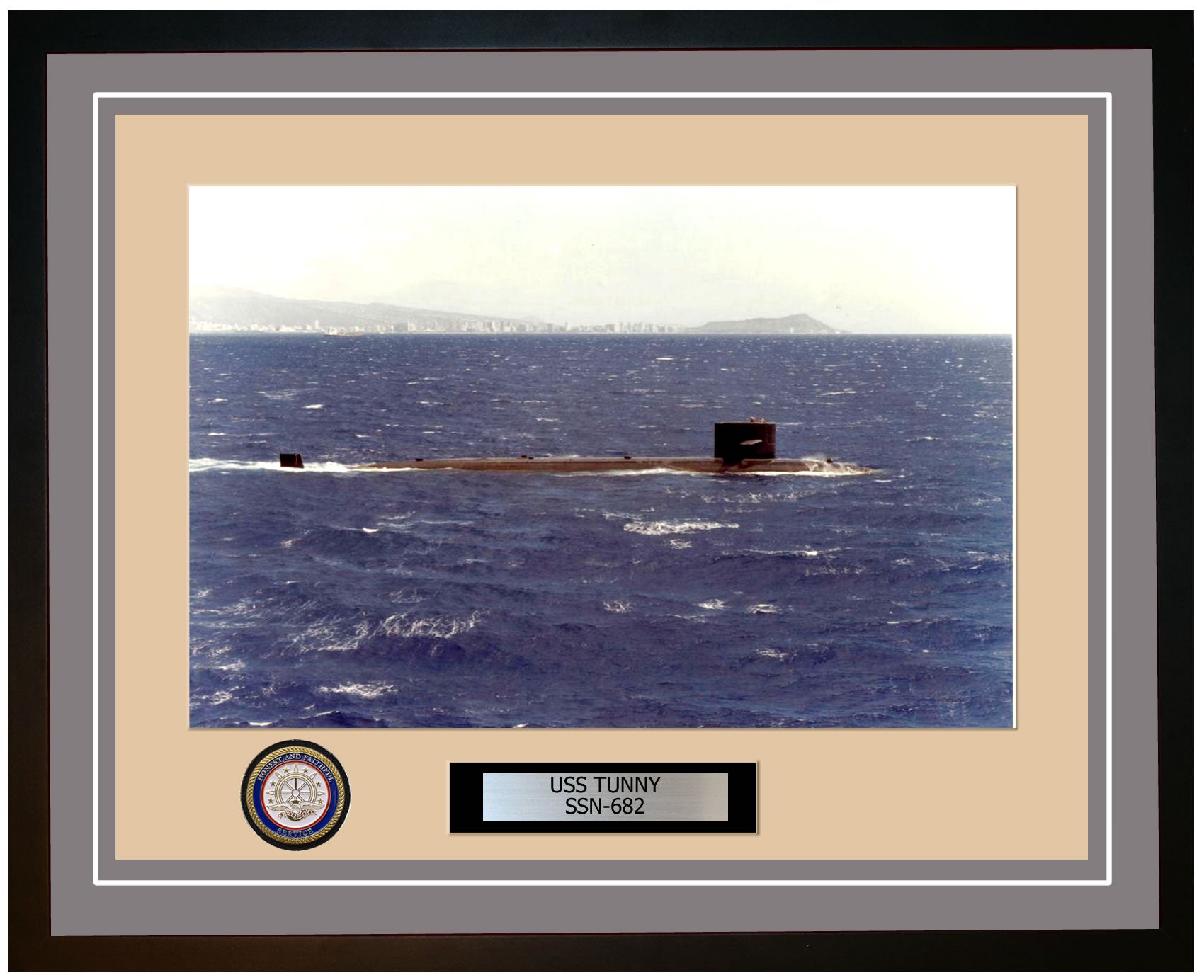 USS Tunny SSN-682 Framed Navy Ship Photo Grey