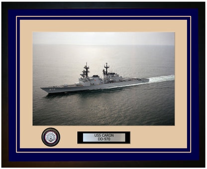USS CARON DD-970 Framed Navy Ship Photo Blue
