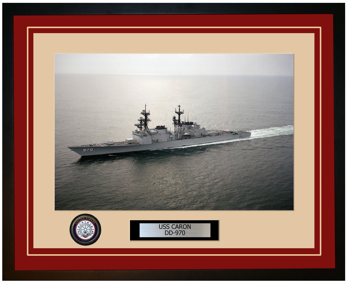 USS CARON DD-970 Framed Navy Ship Photo Burgundy
