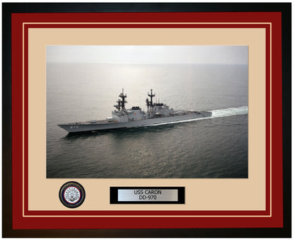 USS CARON DD-970 Framed Navy Ship Photo Burgundy
