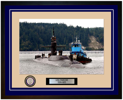 USS Parche SSN-683 Framed Navy Ship Photo Blue