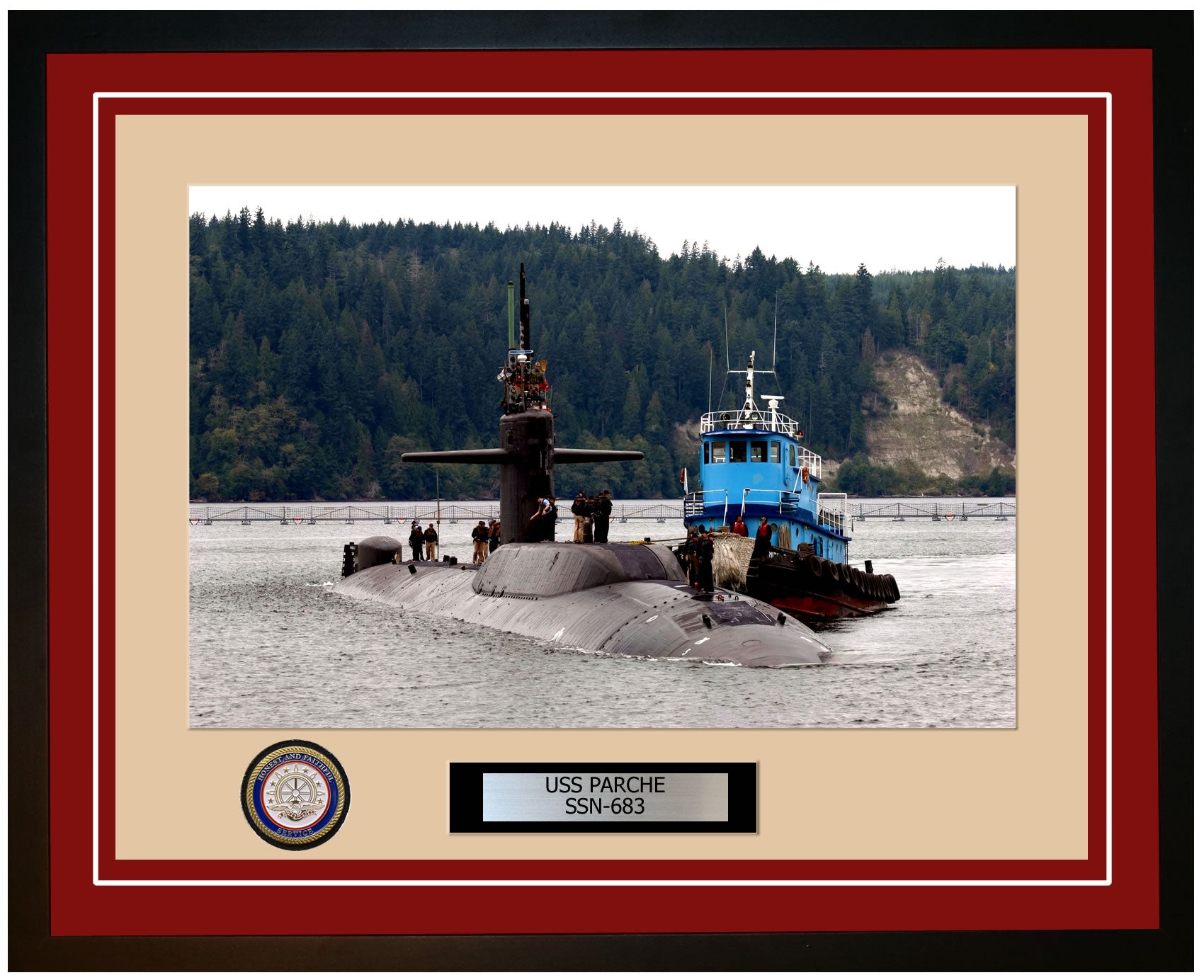 USS Parche SSN-683 Framed Navy Ship Photo Burgundy