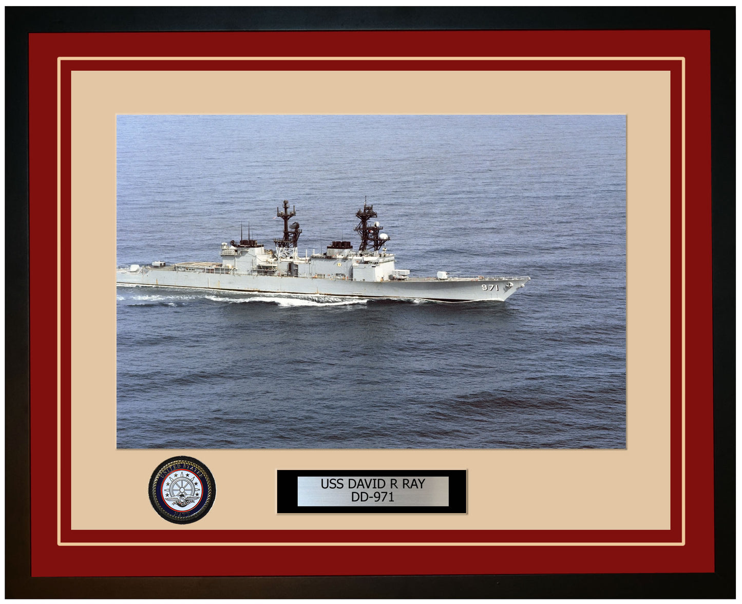 USS DAVID R RAY DD-971 Framed Navy Ship Photo Burgundy