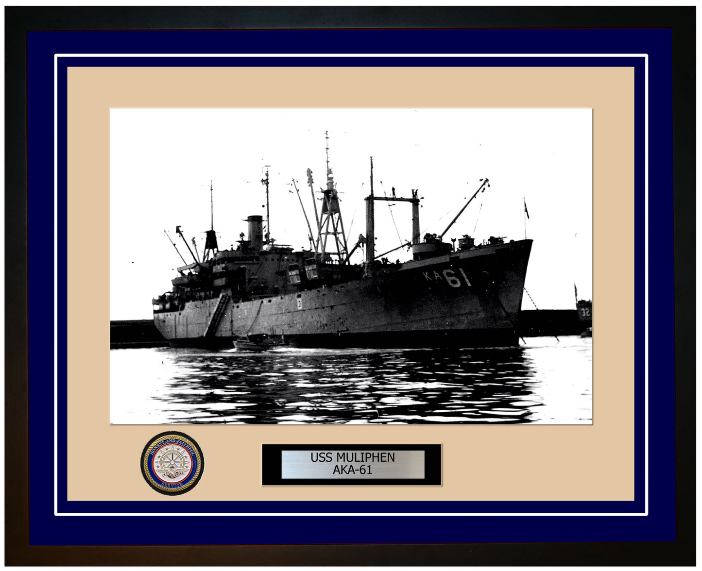 USS Muliphen AKA-61 Framed Navy Ship Photo Blue