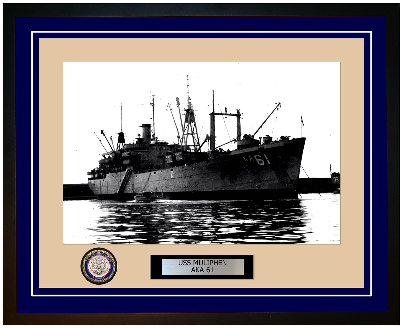 USS Muliphen AKA-61 Framed Navy Ship Photo Blue