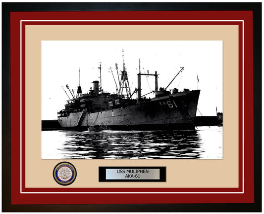 USS Muliphen AKA-61 Framed Navy Ship Photo Burgundy