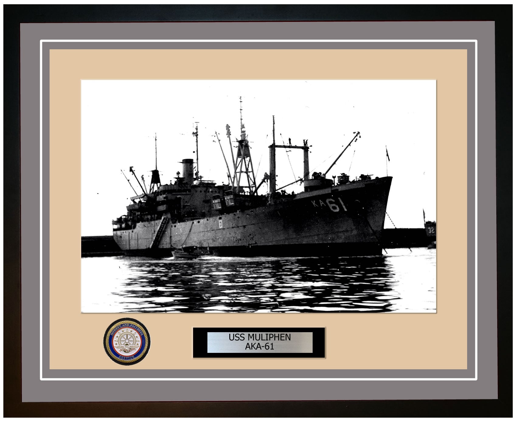 USS Muliphen AKA-61 Framed Navy Ship Photo Grey
