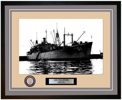 USS Muliphen AKA-61 Framed Navy Ship Photo Grey