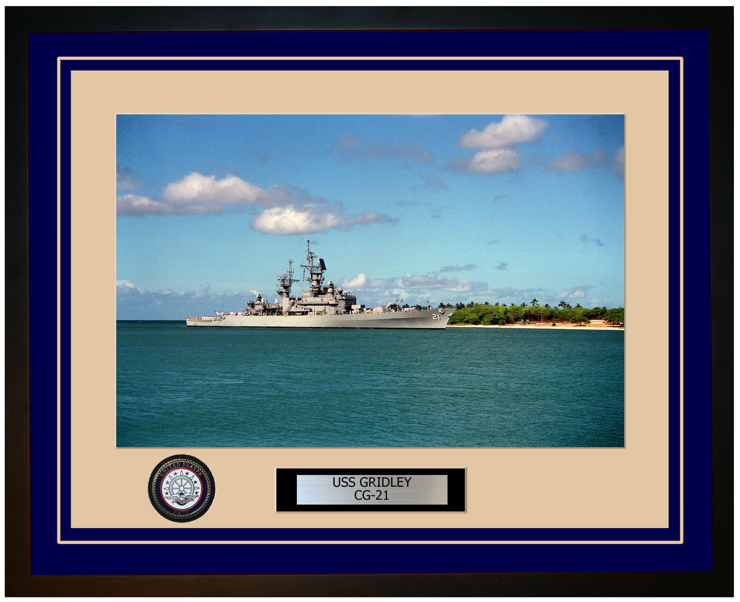 USS GRIDLEY CG-21 Framed Navy Ship Photo Blue